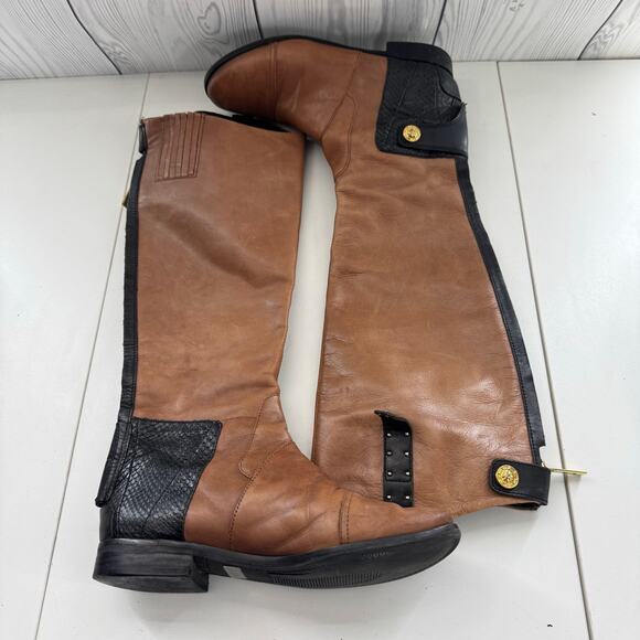 Sam Edelman Black Brown Leather Penny Tall Riding Boots Size 7 - Picture 4 of 9